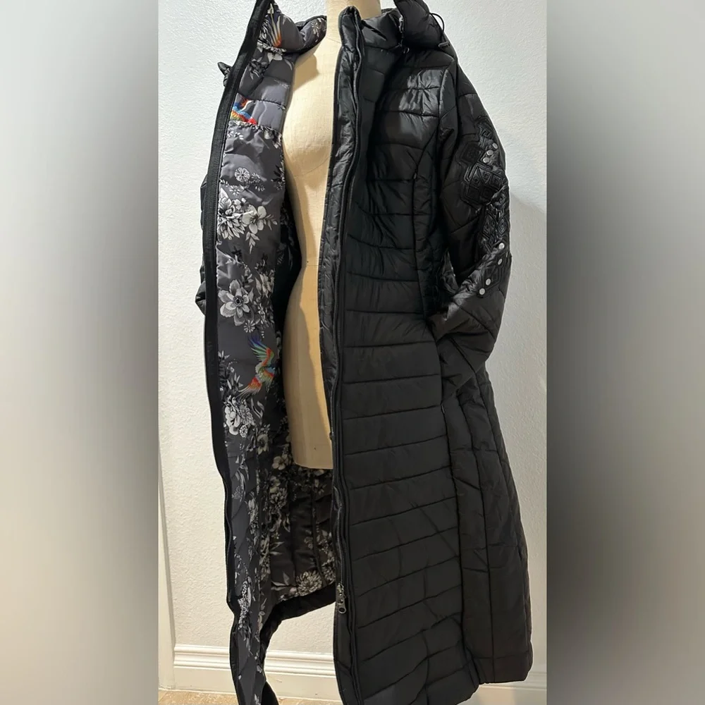 Johnny Was Black Sano Ski Zip Front Hooded Long Puffer Coat - Picture 7 of 10